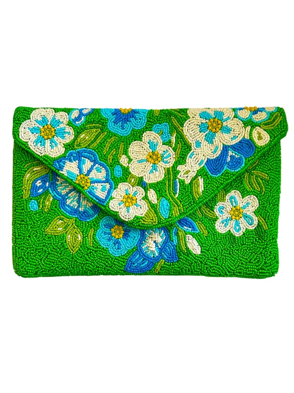 Beaded Floral Clutch, Green Flower Crossbody Clutch Bag, Lily Posh